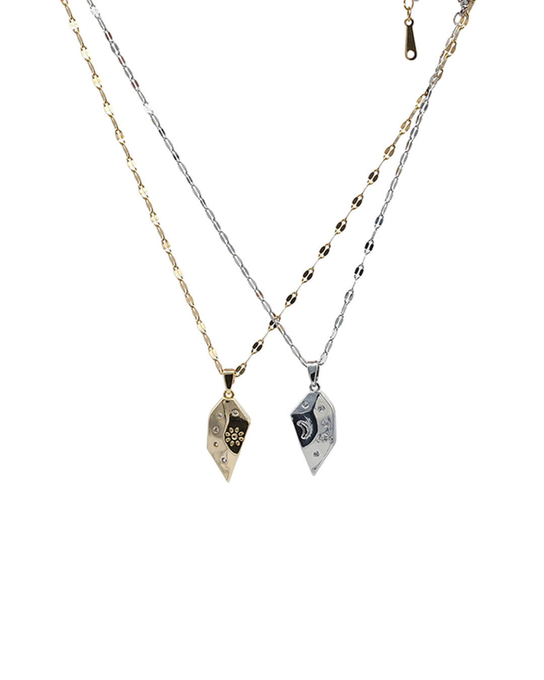 Gold ve Gümüş Renk Birleşen Kalp Çift Kolyesi (Sun & Moon)