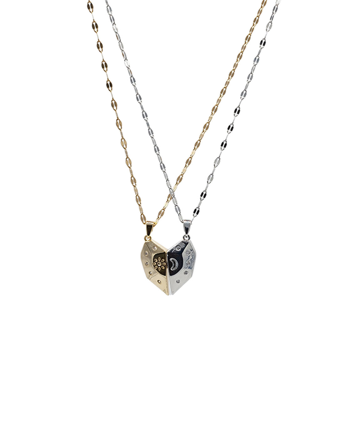 Gold ve Gümüş Renk Birleşen Kalp Çift Kolyesi (Sun & Moon)