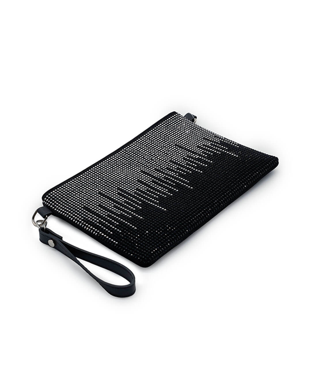 Kadın Siyah Işıltılı Taş İşlemeli Fermuarlı Gece Çantası