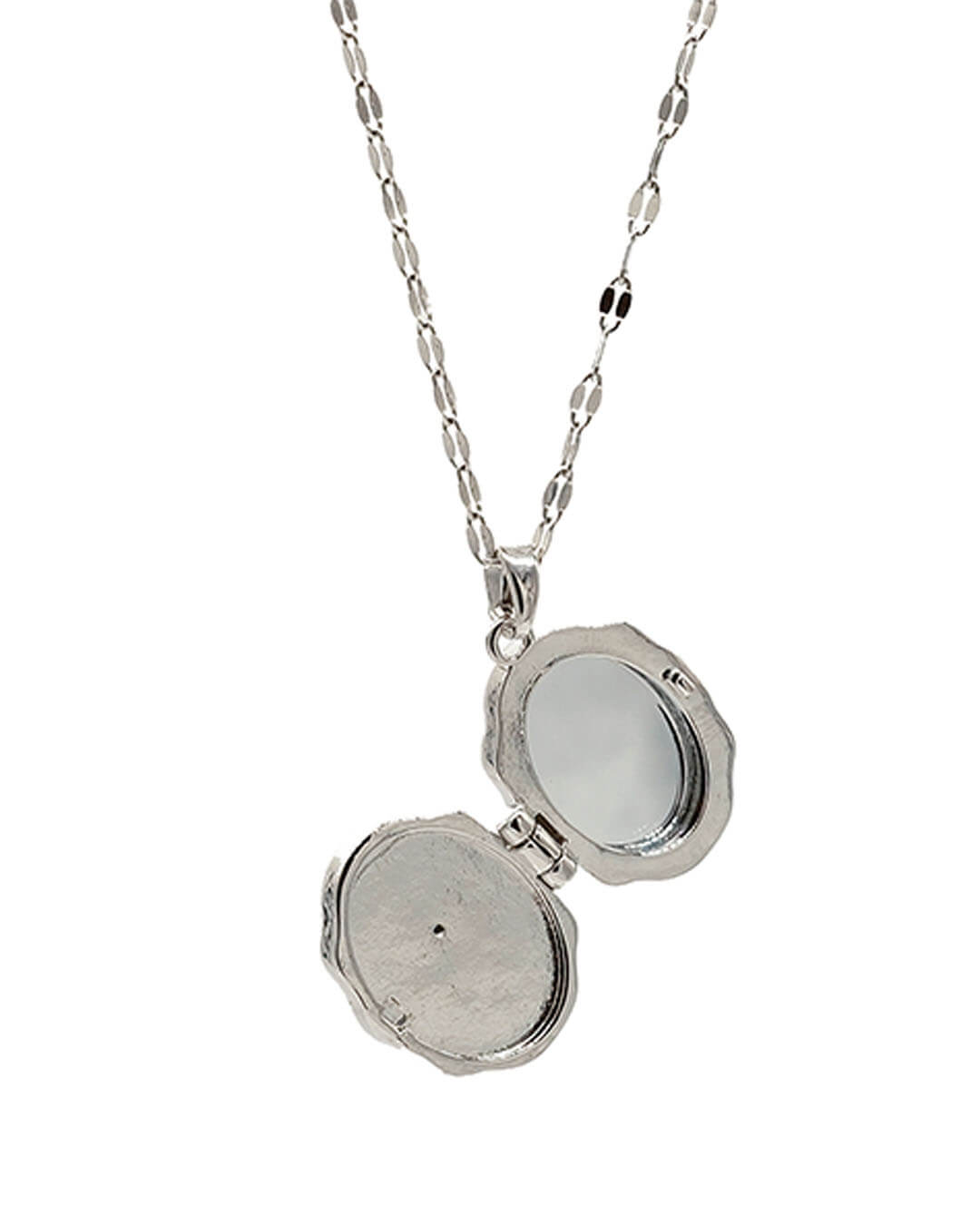 Gümüş Renk Sedefli ve Kelebek Figürlü Açılabilir Madalyon Kolye